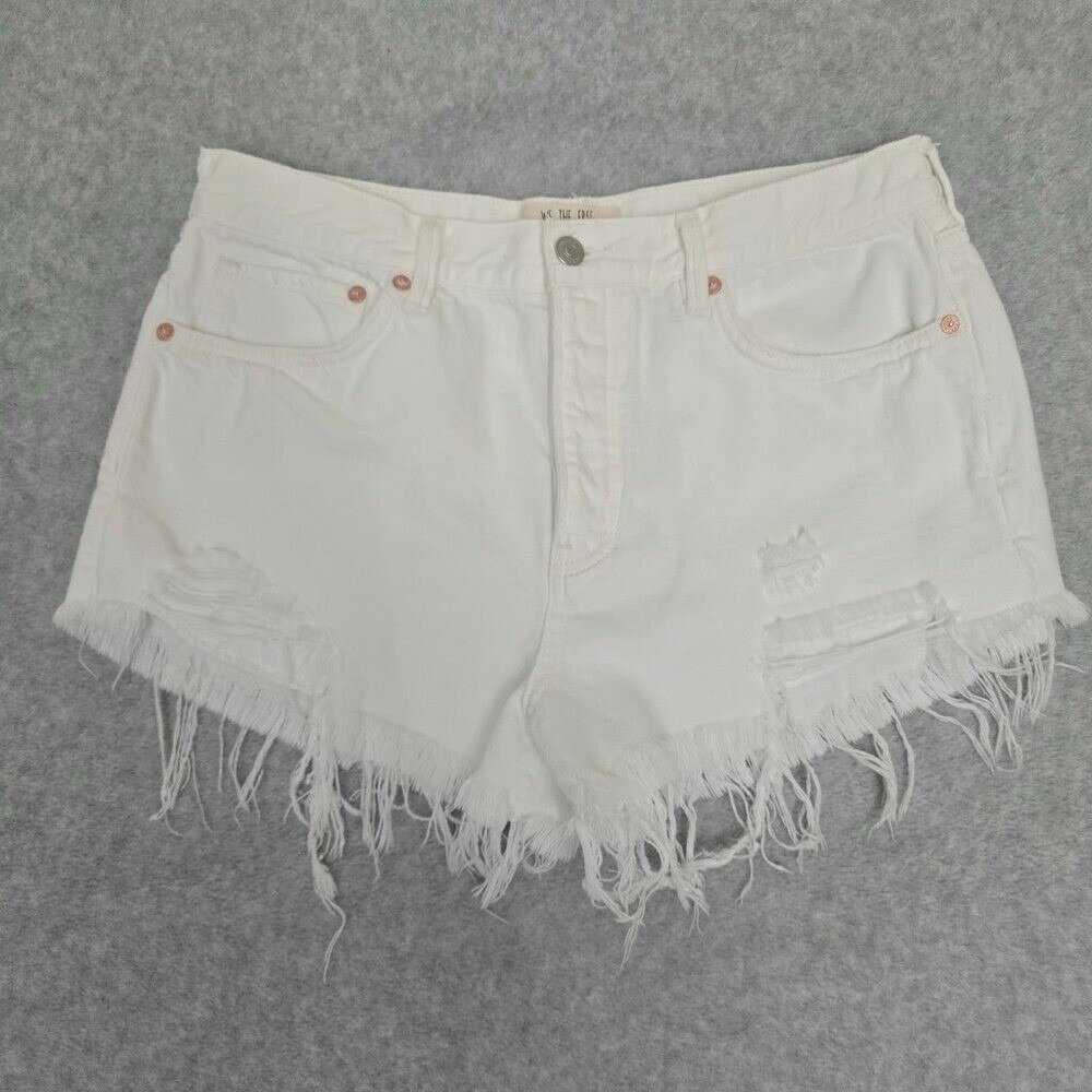 Free People We the Free Sz 30 Shorts White Denim Frayed Hem Distressed Festival